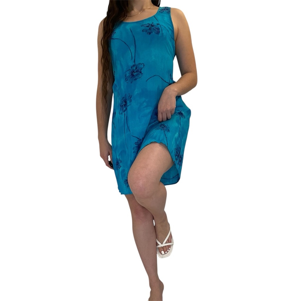 Vintage 90s All that Jazz blue floral print dress